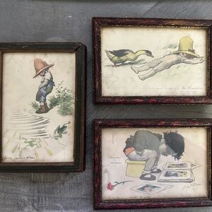 Circa 1900 Set of 3 Antique French illustrated prints by Jules Georges Redon